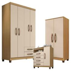 Guarda Roupa Solteiro Modena 4 Portas com Cômoda Gaveteira Cannes e Ar