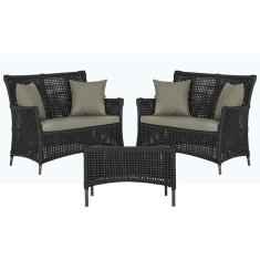 2 Sofá Área e Mesa Igapó Alumínio Pintura Marrom Corda Náutica Estofado Impermeável Almofada 8 Trama