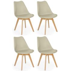 Conjunto 04 Cadeiras Eames Wood Leda Design - Nude