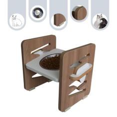 Comedouro Cães e Gatos Elevado MDF Pet Zig Zag Regulagem Altura - Inox