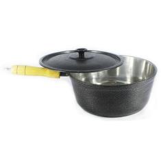 Caçarola Panela de Alumínio Craqueada Cabo de Madeira Preta 16cm - DIV