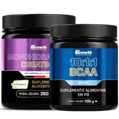 Creatina Pura 250g Creapure + Bcaa em Pó 10:1:1 200g Growth, Natural