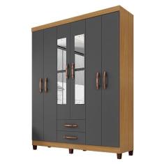 Guarda Roupa Casal Mogi Com Espelho 6 Portas Carvalho Americano Grafite - Incorplac