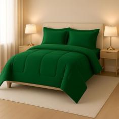 Jogo de cama Casal com edredom lençol fronha função cobre leito e cobertor (Verde e Musgo)