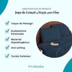 Jogo de Lençol King 4 Peças Ponto Palito Percal 400 Fios - Callandra, 