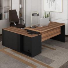 Escrivaninha Mesa Escritório em L com Armário Lateral Pé Painel 150x15