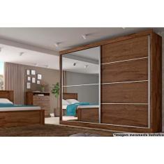 Guarda Roupa Casal Verona Plus Braúna 2 Portas de Correr 4 Gavetas MDF com Espelho Móveis Europa