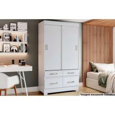 Guarda Roupa Solteiro Briz BE25 2 Portas de Correr 4 Gavetas MDP Branco-Rosa Henn