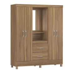 Guarda Roupa Solteiro Capelinha Lord 4 Portas de Bater 2 Gavetas MDP com Espelho Amêndola Demóbile