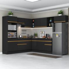Cozinha Completa de Canto com Rodapé Veneza Multimóveis MP2083 com Armário e Balcão Preta