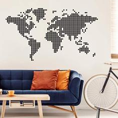 Adesivo de Parede Mapa Mundi Preto Quadriculado 94x54cm