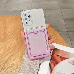 Luxo Gradient Aurora Slot para cartão Love Heart Silicone Case para Samsung Galaxy S22 S23 Ultra S20 FE S21 Plus A12 A32 A52S A53 A33, AiXin Purple, para A52S