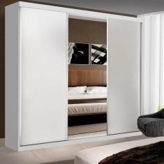 Guarda-Roupa Casal 3 Portas de Correr 4 Gavetas e 3 Espelhos Sky Espresso Móveis Branco