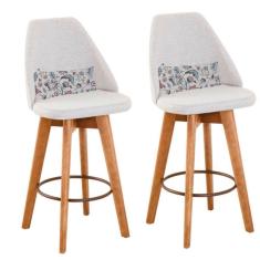 Kit 02 Banquetas Bege Claro E Almofada Flores