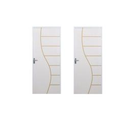 2 Kits Porta de Madeira Decorada 215x85cm com Batente de Aço 06cm Cantareira Branco