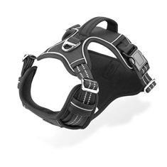 Peitoral para cães grandes sem puxão com alça 2 clipes de coleira de metal, peitoral refletivo ajustável, respirável camuflado, oxford, acolchoado, clipe frontal de fácil controle para cães médios e