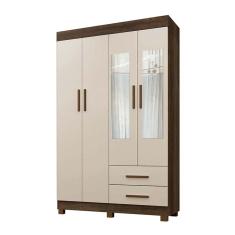 Guarda Roupa Solteiro 4 Portas 2 Gavetas Com Espelho Copacabana New Benetil Móveis Imbuia/Off White