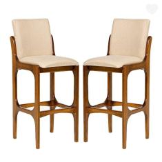 Kit 2 Banquetas para Cozinha Americana Lisboa Madeira Imbuia Linho Bege M58 RMI