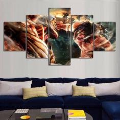 Quadros Decorativos 5 Peças Attack On Titan Animação Anime