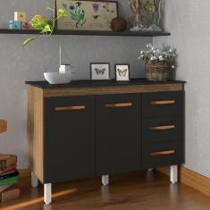 Balcão Gabinete Para Pia 118 cm Cozinha Bruna Savana Preto com Tampo T