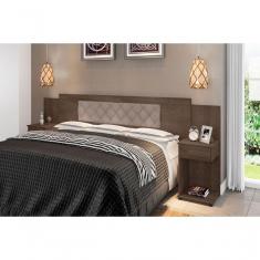 Cabeceira Box Bruna Chocolate Com Capitonê Bege Claro