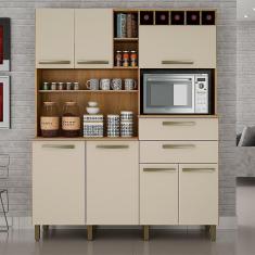 Armário de Cozinha Compacto em Madeira Valdemóveis Monterey 7 Portas 2 Gavetas Cinamomo e Off White
