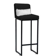 Banqueta Alta Industrial Ferro Sintético E Almofada Branco