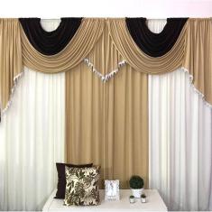 Cortina Barcelona 3,00M X 2,60M Avelã Tecido Malha Gel Varão Duplo Sala Quarto