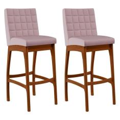 Kit 02 Banquetas Altas Cozinha Mila B04 Suede Rosê