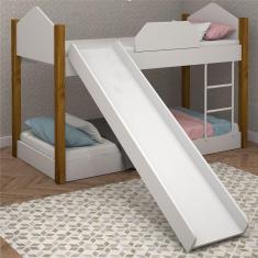 Beliche Infantil Branco E Mel C/ Colchões E Escorregador