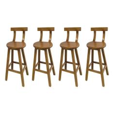 Kit 4 Banquetas Altas de Madeira com Encosto Girafa Natural