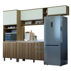 Armário de Cozinha Completa Com Balcão 10 Portas 2 Gavetas Nicho Para Micro Ondas Madeirado/Areia Diana Luciane