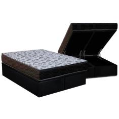 Cama Box Baú Queen: Colchão Ortopédico Ortobom D33 / Ep Iso 100 Ultra Firme + Base Black(158X198)