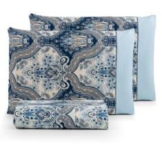 Jogo de cama King 3pç estampado ponto palito 100% algodão - SAFIRA ENX