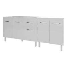 Armário Cozinha Gabinete Pia De 120 Cm Aline E Balcão Jane Para Forno Elétrico Ou Microondas Branco