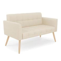 Sofá Namoradeira Elisa Linho Bege A19 Pés Palito Natural - D'rossi