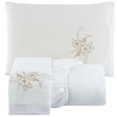 Jogo De Cama Lençol Queen Bordado Advance 3 Peças Branco 100% Poliéster
