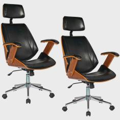 Kit 02 Cadeiras de Escritório Presidente Giratória com Regulagem de Altura Akon pu Sintético Preto G56 - Gran Belo