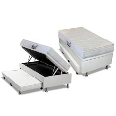 Cama Box Baú C/Auxiliar Solteiro: Colchão Espuma Herval D28 / Ag65 Frontier + Base White(88X188)