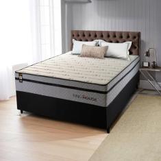 Conjunto Cama Box Preto c/ Molas Ensacadas Preston Cinza Casal 138x188x71