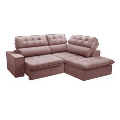 Sofá 4 Lugares Retrátil e Reclinável Arezzo com Chaise Direito Veludo Rosê