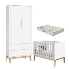 Berço Americano e Guarda Roupa 2 Portas New Classic Branco com Pés Mad