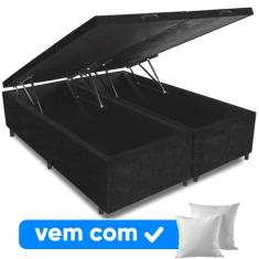 Cama Box Baú King Base 193x203x52cm Varias Cores + 2 Travesseiros OR -