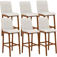 Kit 04 Banquetas Altas Para Cozinha Sala de Jantar Fixa Zoe B04 Linho 