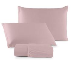 Jogo Cama Lençol Sonnet King Malha Lisa 100% Algodão Macio 3 Peças - Rosê
