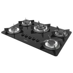 Cooktop a Gás Nardelli Safe 5 Bocas Vidro Temperado Trempes Ferro Fundido Tripla Chama Preto Bivolt