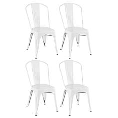 Loft7, Kit 4 Cadeiras Iron Tolix Design Industrial em Aço Carbono Vintage e Elegante Versátil Sala de Jantar Cozinha Bar Varanda Gourmet, Branco.