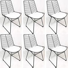 Kit 6 Cadeiras Bertoia Retrô Preta Assento Branco - Poltronas do Sul