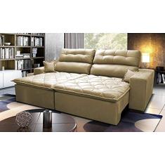 Sofá 2,52m Retrátil e Reclinável com Molas Cama Inbox Confort Tecido Suede Velusoft Bege