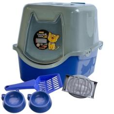 Banheiro Fechado Gato G Caixa Areia Com Pá Sanitário Fechado C Filtro Cor:Azul